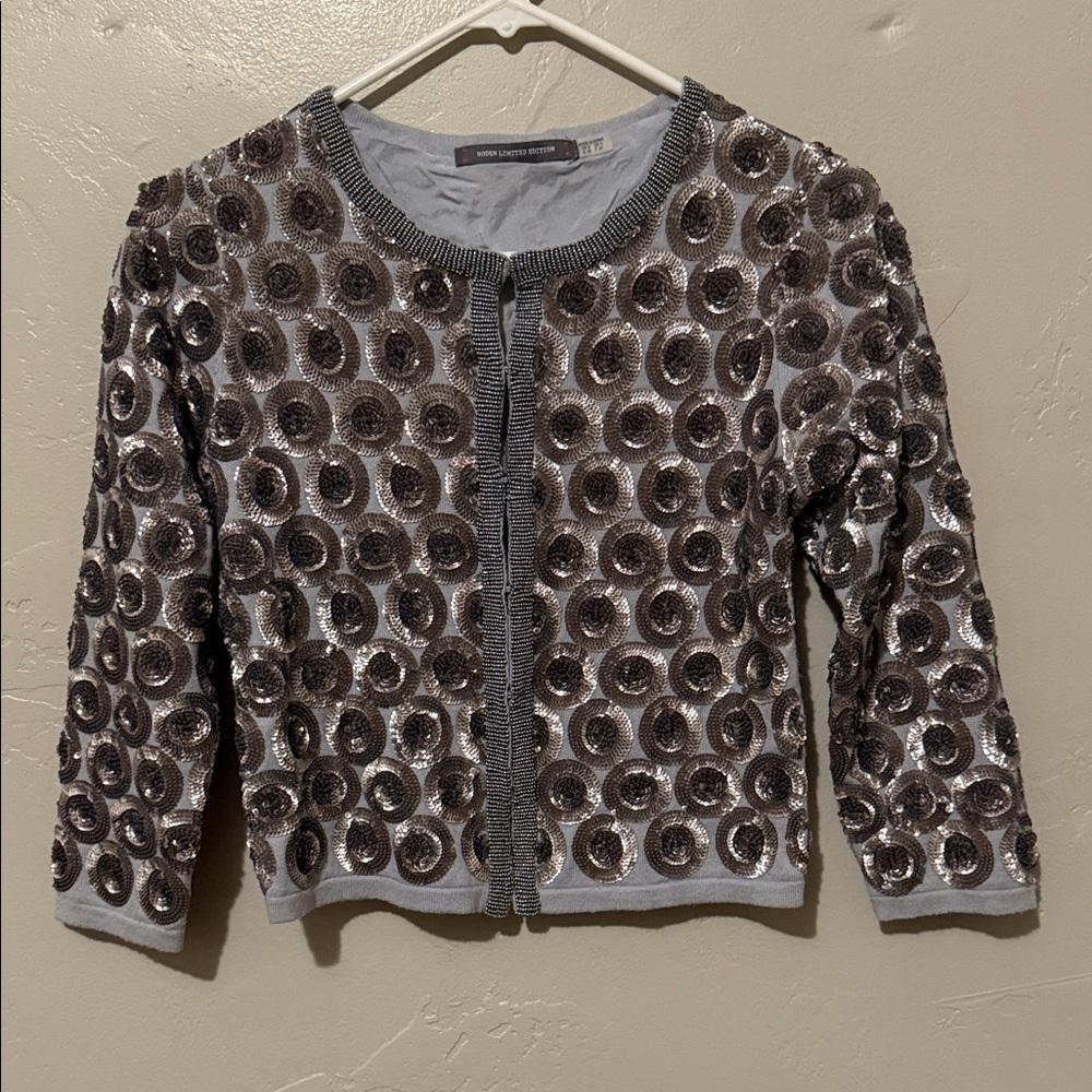 Boden Limited Edition Gray Cardigan Jacket with Sequins and Beaded Trim 2 - Picture 1 of 7